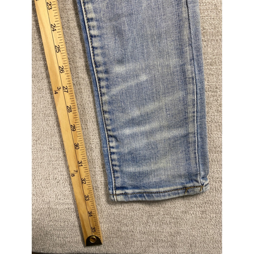 MNML M14 Stretch Denim Jeans Men 31 Light Blue Distressed Rhinestone Backing - Picture 8 of 8